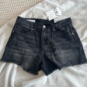 Zara Black Distressed Denim Shorts